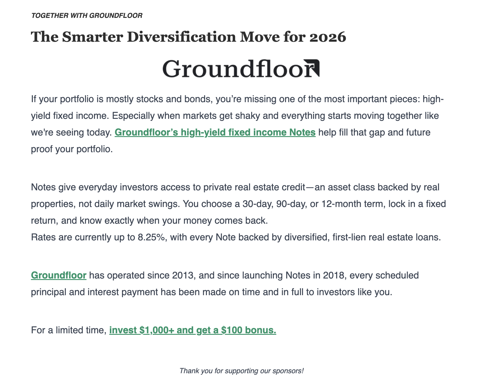 1% Better Newsletter - Sponsor placement example showing native ad integration